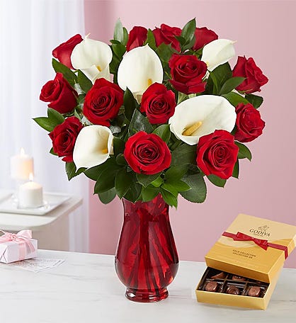 Stunning Red Roses & Calla Lily Bouquet